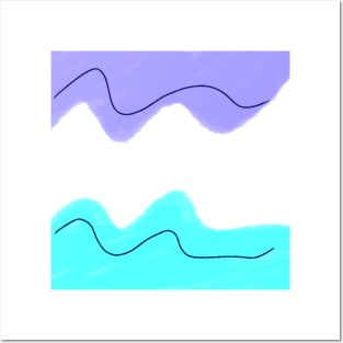 Blue purple black line art watercolors Posters and Art